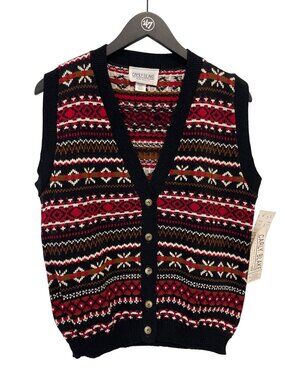 Vintage 90s Carly Blake Sweater Vest Medium Fair Isle Button Front Deadstock NEW